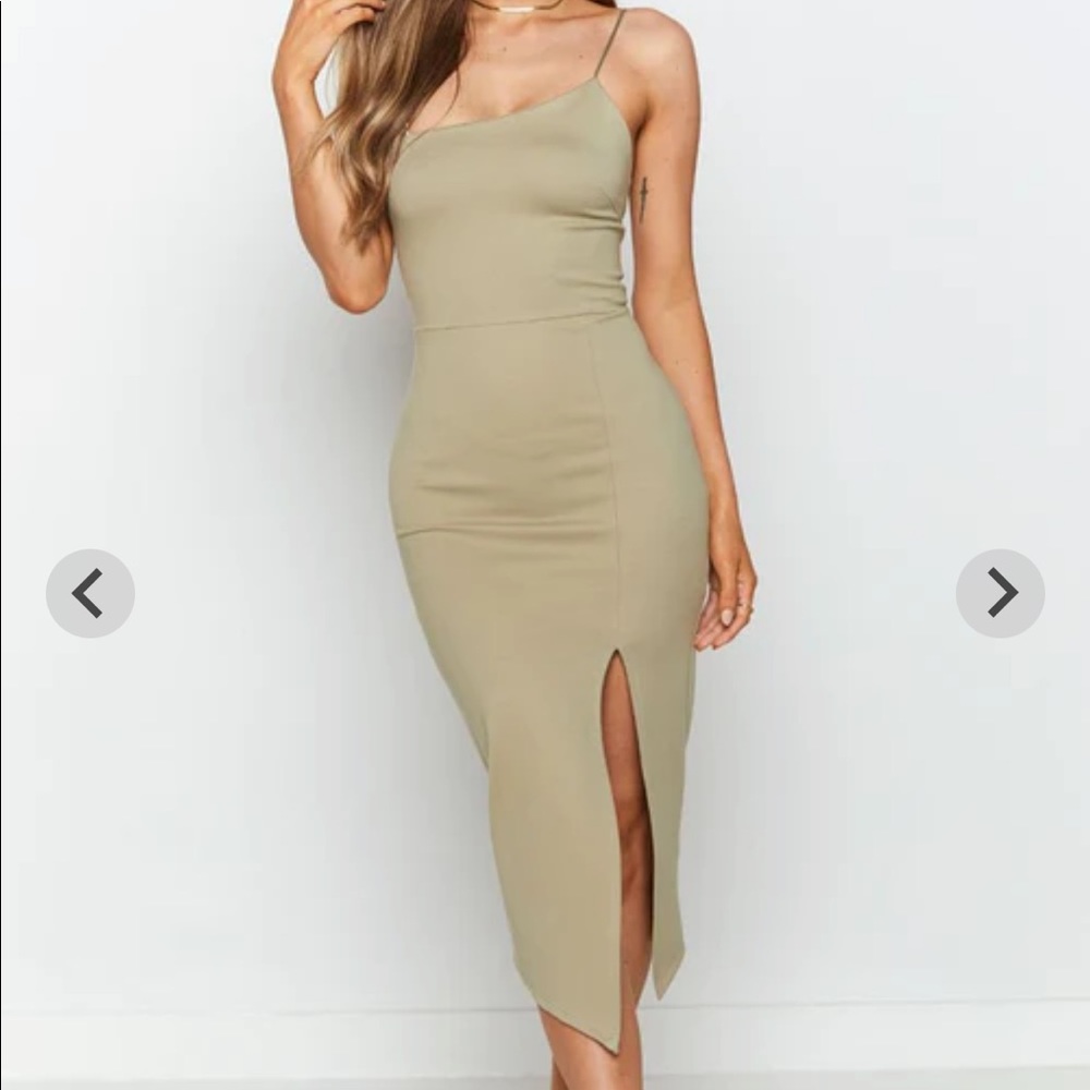 Beginning Boutique Cecilia Bodycon Midi Dress Olive NWT size 0